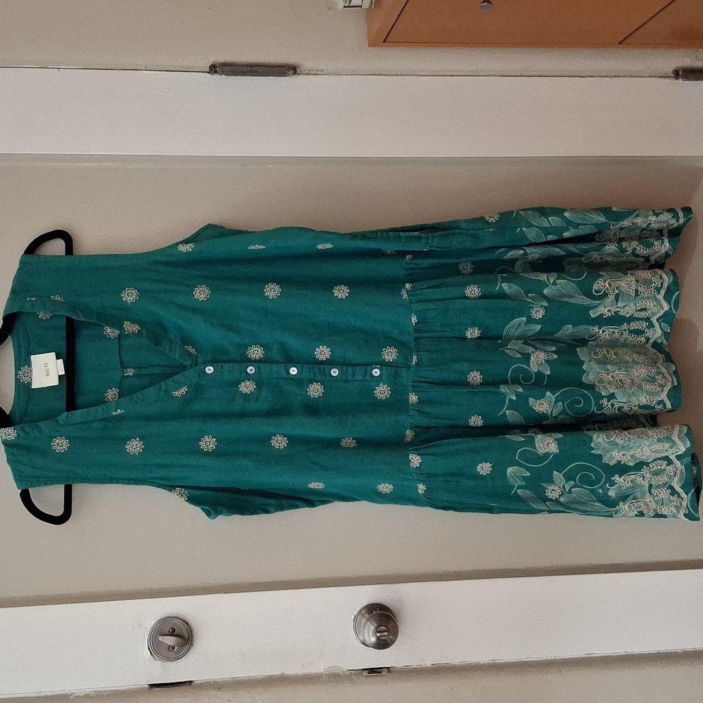 Maeve Printed Eyelet Linen Blend Full Lined Dress